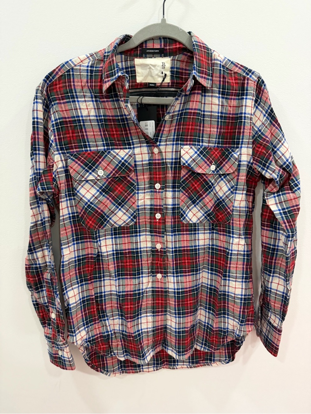 R13 Red, Blue & White Plaid Button-Down Shirt size small